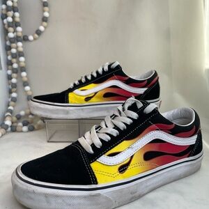 Vans Shoes Mens 7.5 Off The Wall Old Skool Red Yellow Flames Black